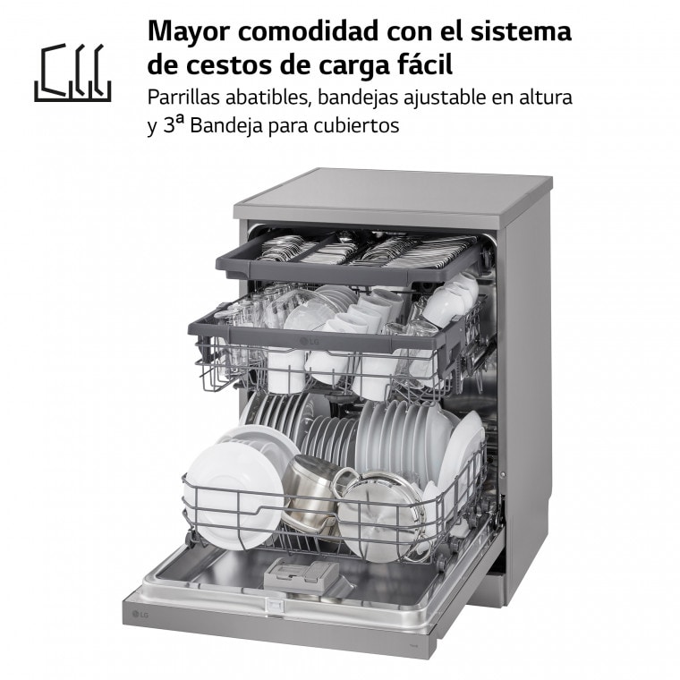 LG Lavavajillas LG QuadWash™, Inox Antihuellas, Tercera bandeja cubiertos, clasificación D, DF243FV.APYQEES